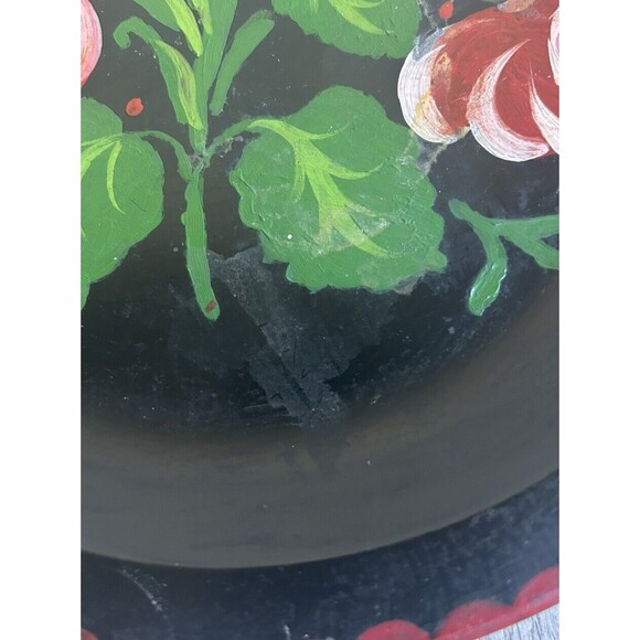 Vintage Hand Painted Toleware Style Plate Melamine Pink Flowers NOT METAL - Picture 5 of 9